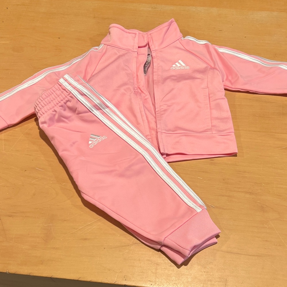 Adidas Kids Pink and White Tracksuit